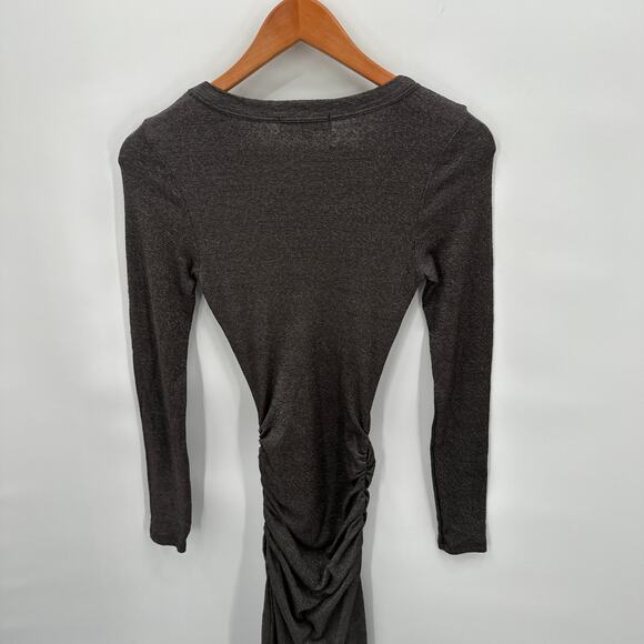 MICHAEL STARS NWT Ultra Rib Shine Long Sleeve Bodycon Ruched Dress // S - Picture 11 of 12